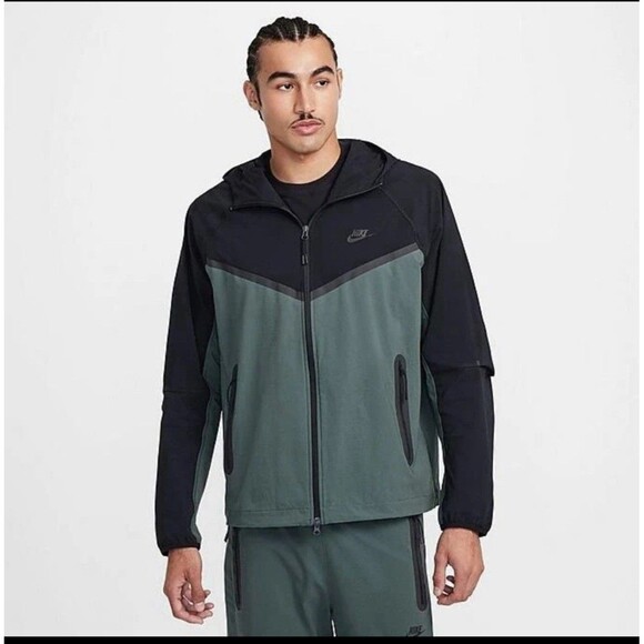 New Nike Tech Windrunner Woven Full-Zip JacketLarge Black Green HM7151 338 Men L - Picture 11 of 14
